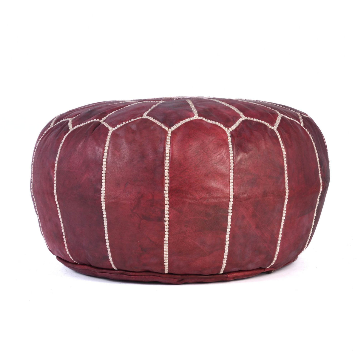 Hand-stitched Embroidery Genuine Leather Ottoman Pouf - Best Burgundy