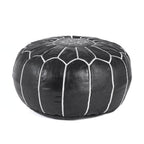 Hand-stitched Embroidery Genuine Leather Ottoman Pouf - Black