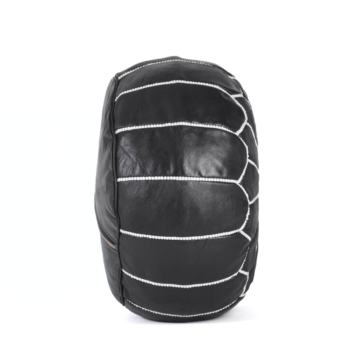 Hand-stitched Embroidery Genuine Leather Ottoman Pouf - Black
