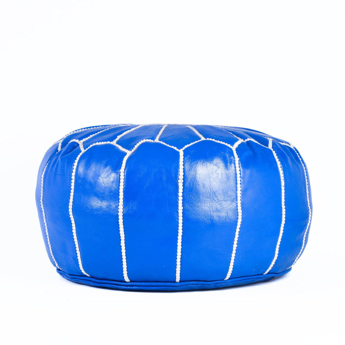 Hand-stitched Embroidery Genuine Leather Ottoman Pouf - Blue