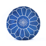 Hand-stitched Embroidery Genuine Leather Ottoman Pouf - Blue Jeans