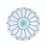 Hand-stitched Embroidery Genuine Leather Ottoman Pouf - Blue Sky