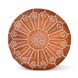 Hand-stitched Embroidery Genuine Leather Ottoman Pouf - Cognac New Design