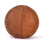 Hand-stitched Embroidery Genuine Leather Ottoman Pouf - Cognac New Design