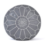 Hand-stitched Embroidery Genuine Leather Ottoman Pouf - Gray White