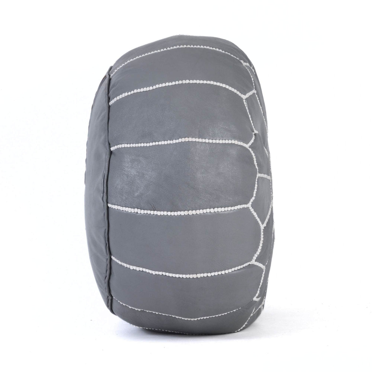 Hand-stitched Embroidery Genuine Leather Ottoman Pouf - Gray White
