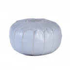 Hand-stitched Embroidery Genuine Leather Ottoman Pouf - Light Gray