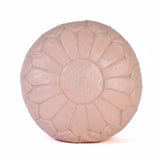 Hand-stitched Embroidery Genuine Leather Ottoman Pouf - Light Pink