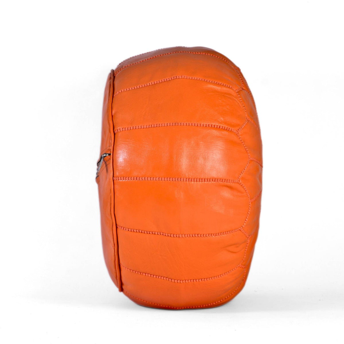 Hand-stitched Embroidery Genuine Leather Ottoman Pouf - Orange