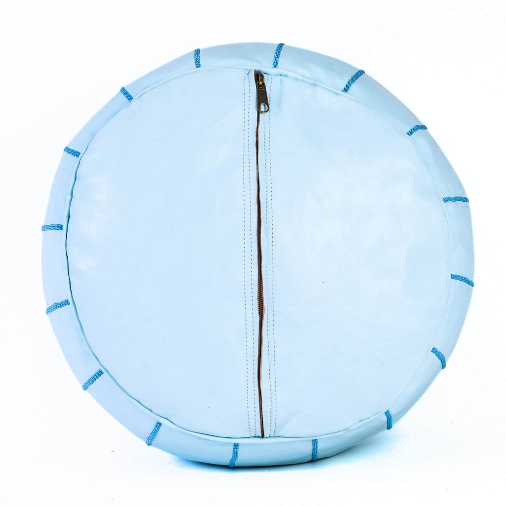 Hand-stitched Embroidery Genuine Leather Ottoman Pouf - White Turquoise
