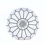 Hand-stitched Embroidery Genuine Leather Ottoman Pouf - White Black