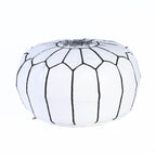 Hand-stitched Embroidery Genuine Leather Ottoman Pouf - White Black