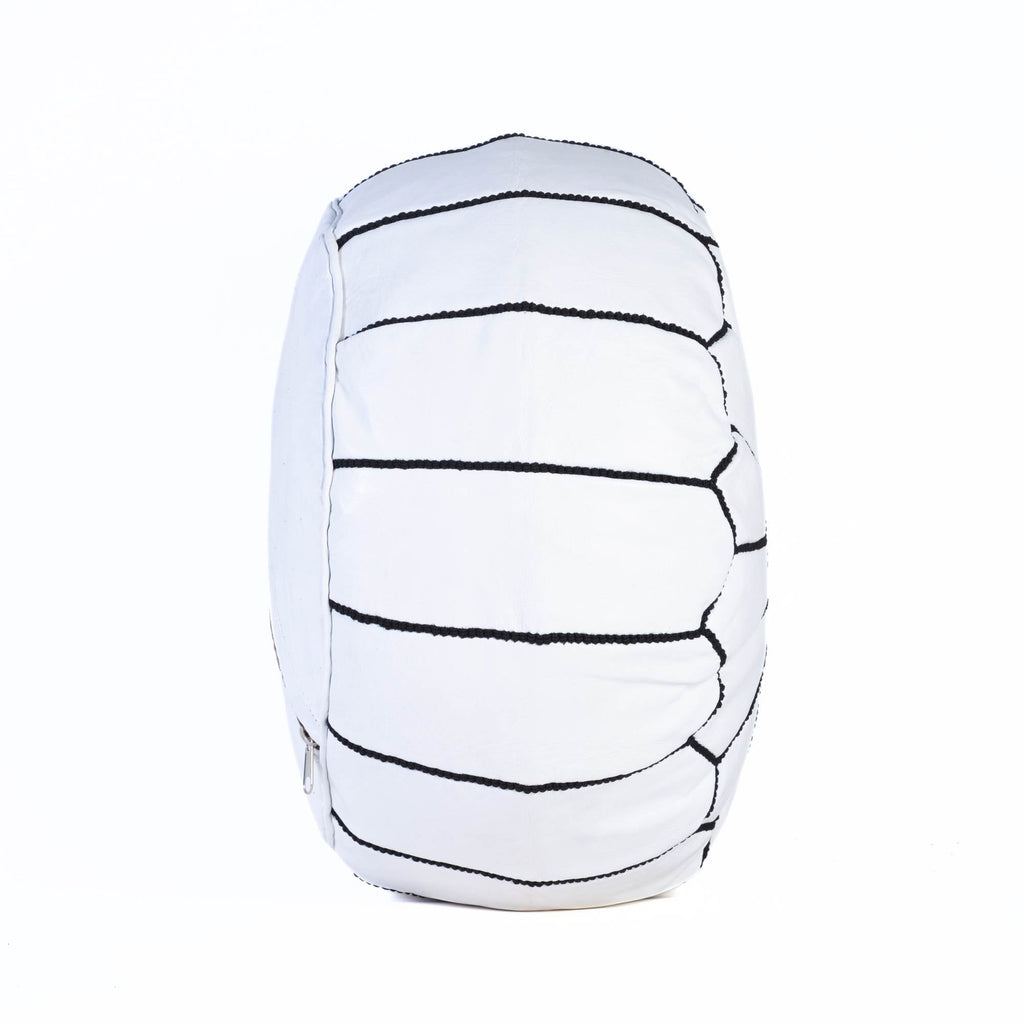 Hand-stitched Embroidery Genuine Leather Ottoman Pouf - White Black