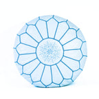 Hand-stitched Embroidery Genuine Leather Ottoman Pouf - White Turquoise