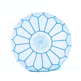 Hand-stitched Embroidery Genuine Leather Ottoman Pouf - White Turquoise