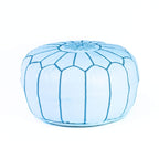Hand-stitched Embroidery Genuine Leather Ottoman Pouf - White Turquoise