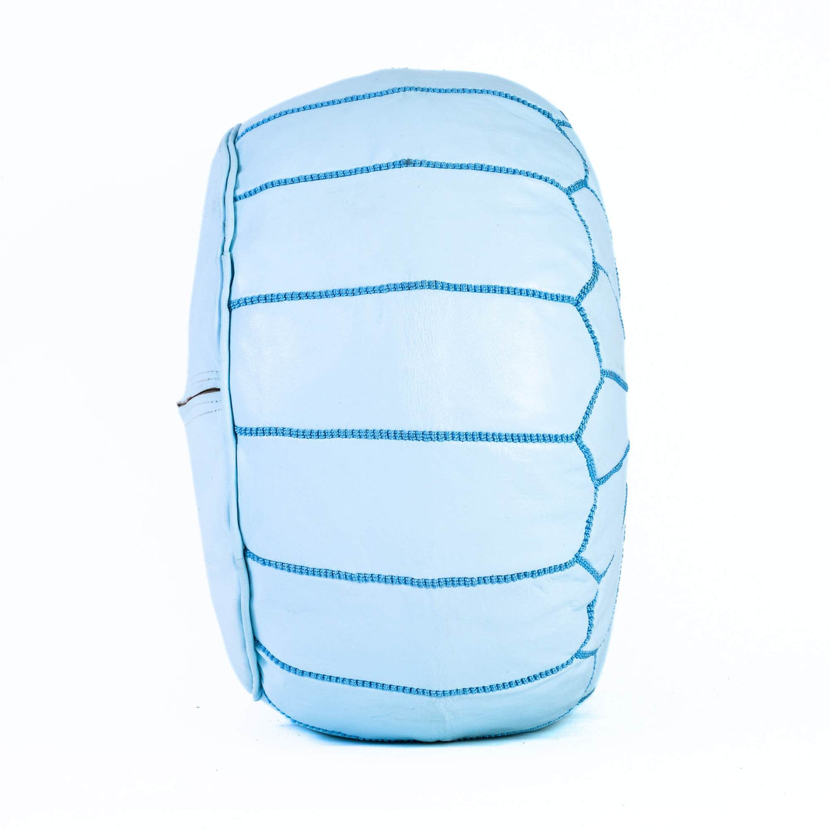 Hand-stitched Embroidery Genuine Leather Ottoman Pouf - White Turquoise