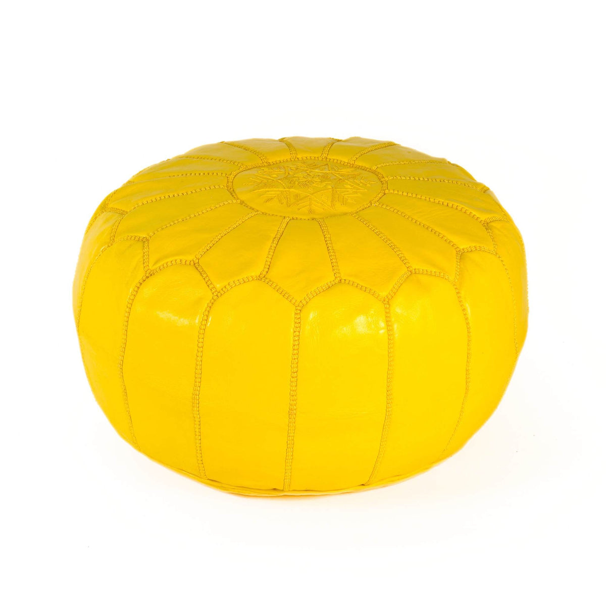 Hand-stitched Embroidery Genuine Leather Ottoman Pouf - Yellow