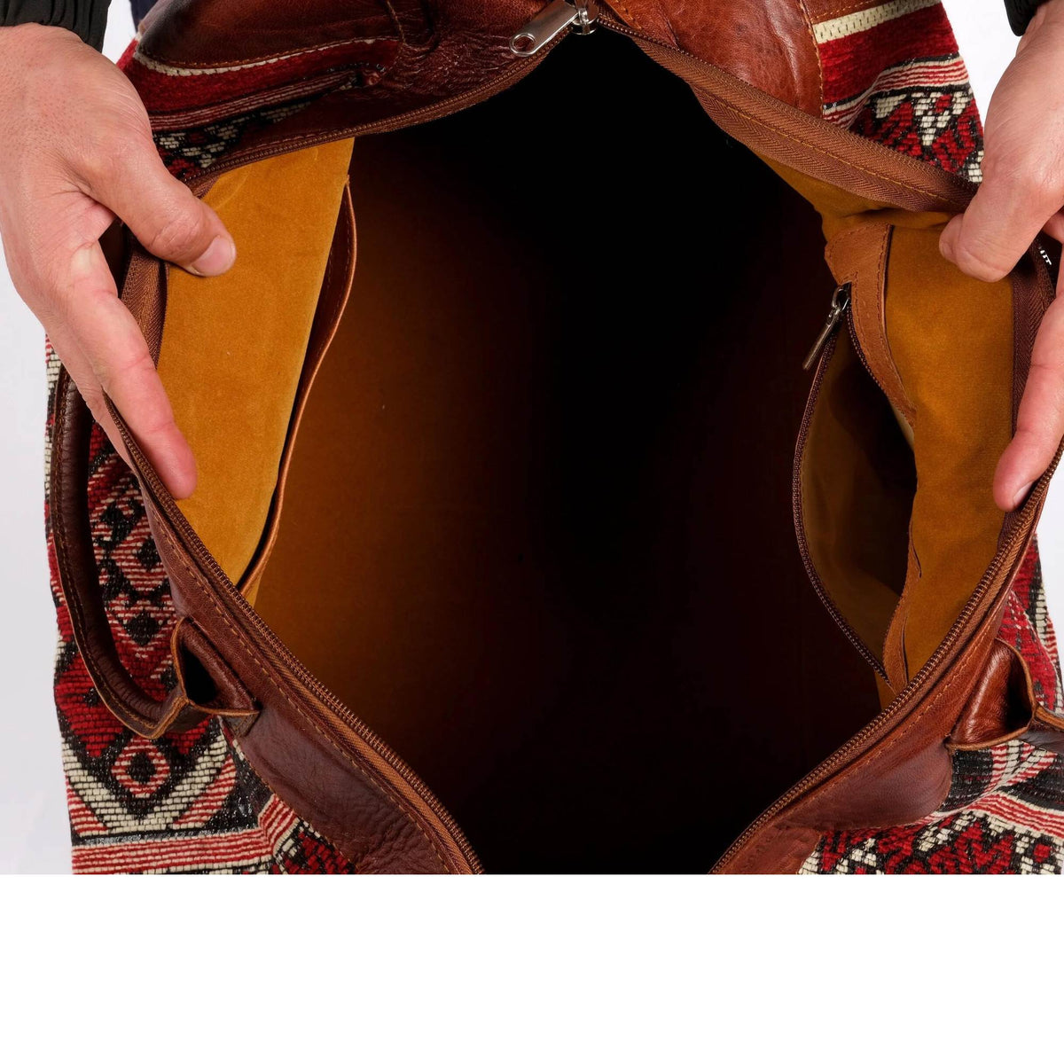 Leather Kilim Travel Bag With Wallet - Cognac And Almond Leather