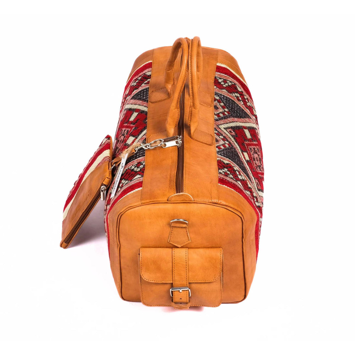 Leather Kilim Travel Bag With Wallet - Cognac And Almond Leather