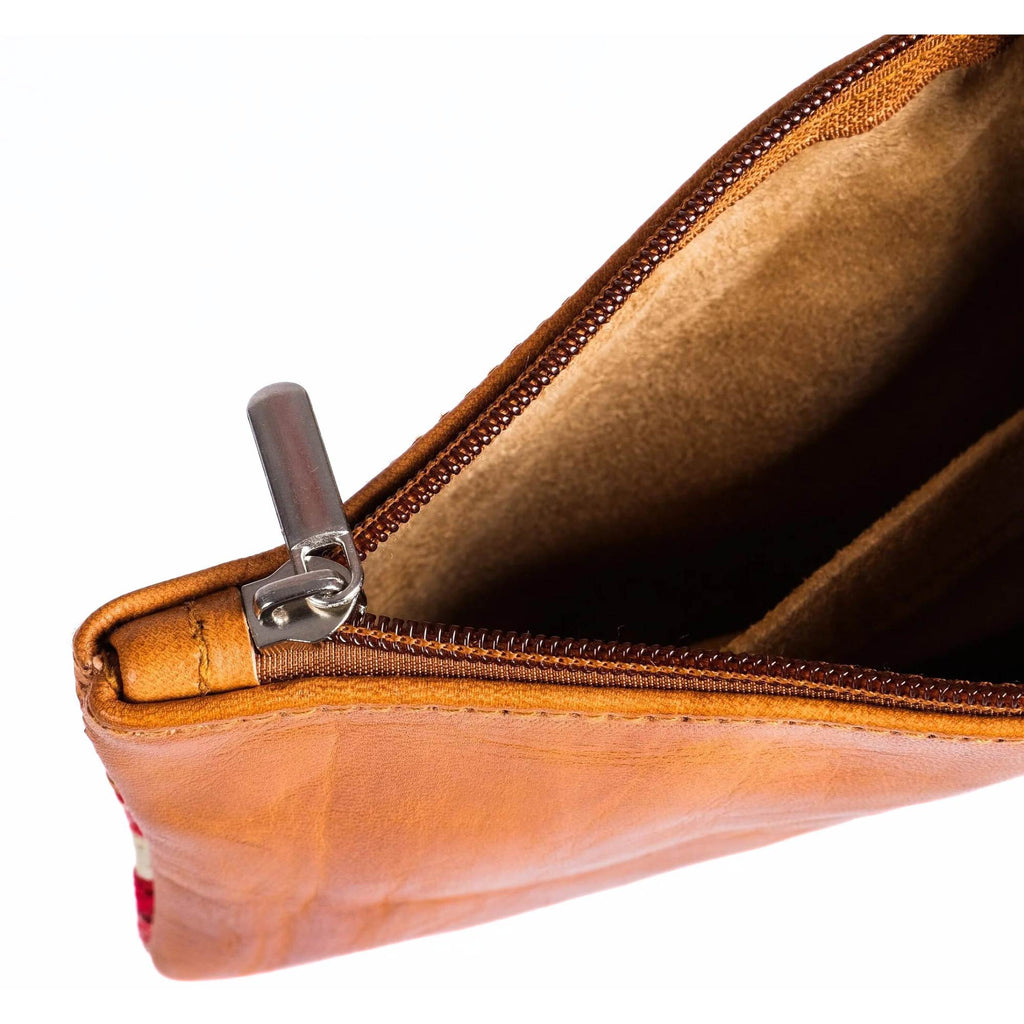 Leather Kilim Travel Bag With Wallet - Cognac And Almond Leather