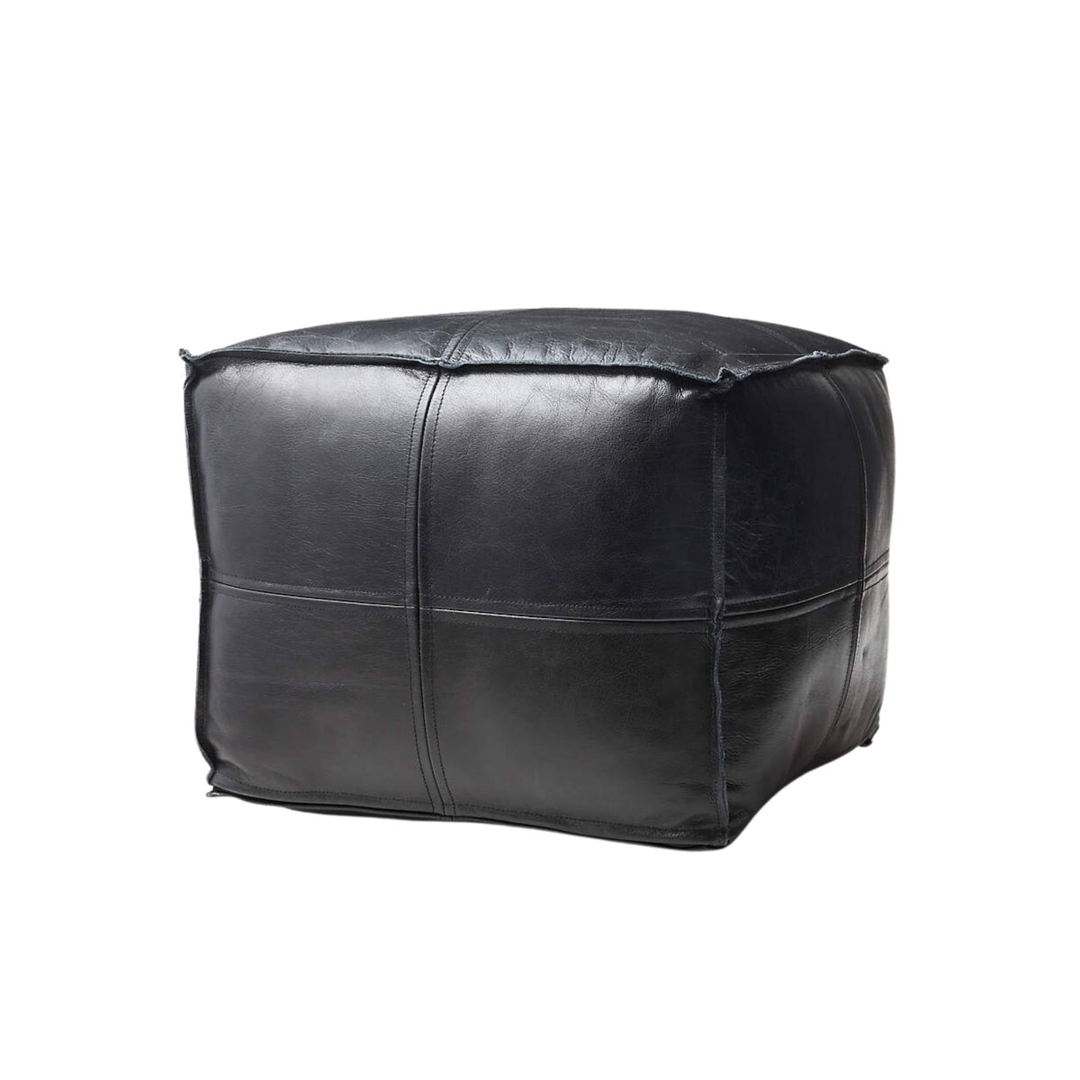 Premium Square Moroccan Black Leather Pouf