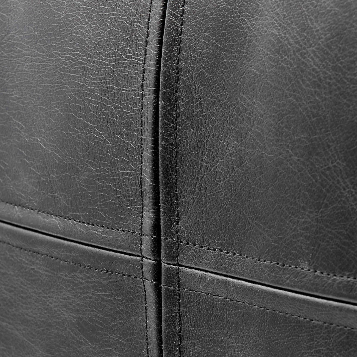 Premium Square Moroccan Black Leather Pouf