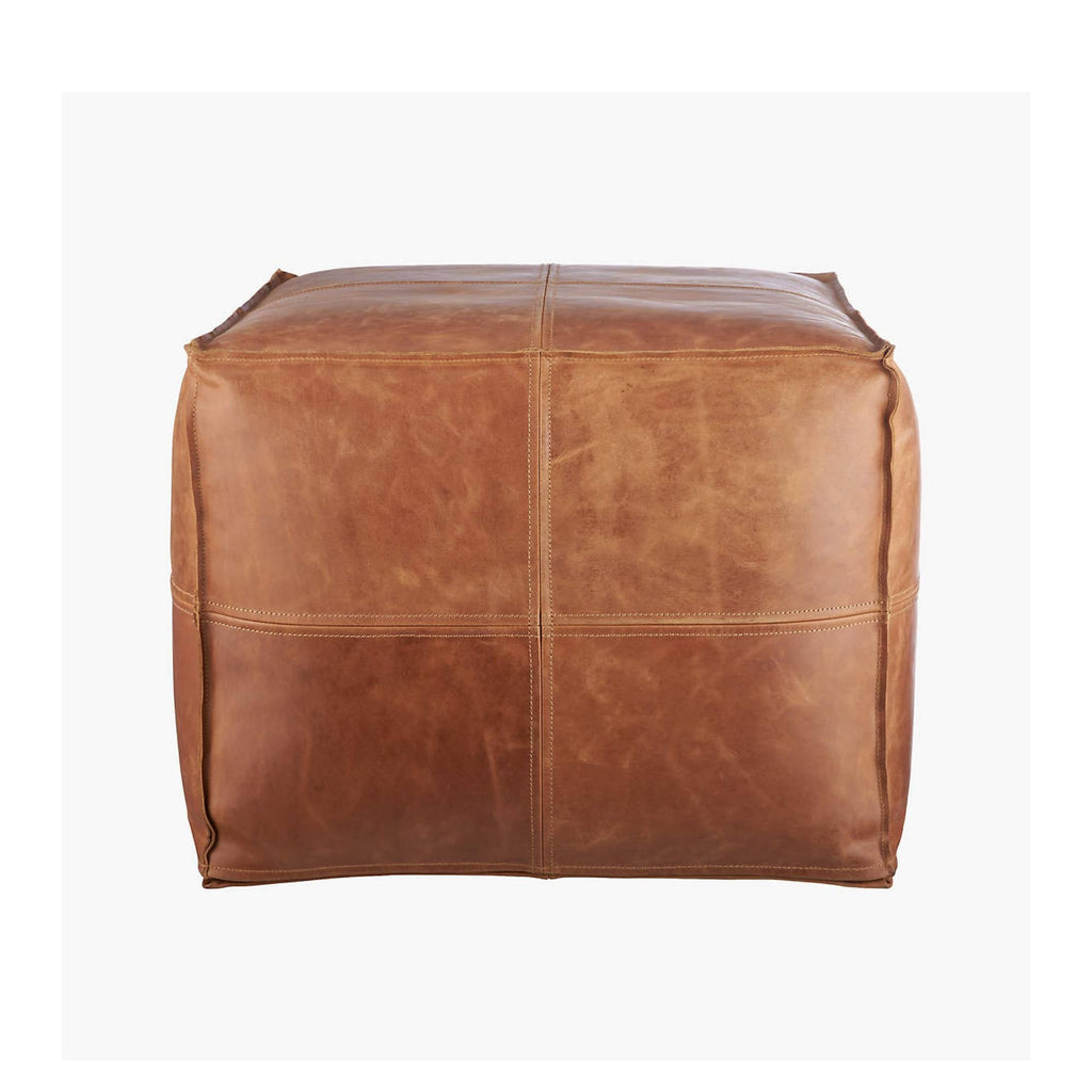 Premium Square Moroccan Brown Leather Pouf