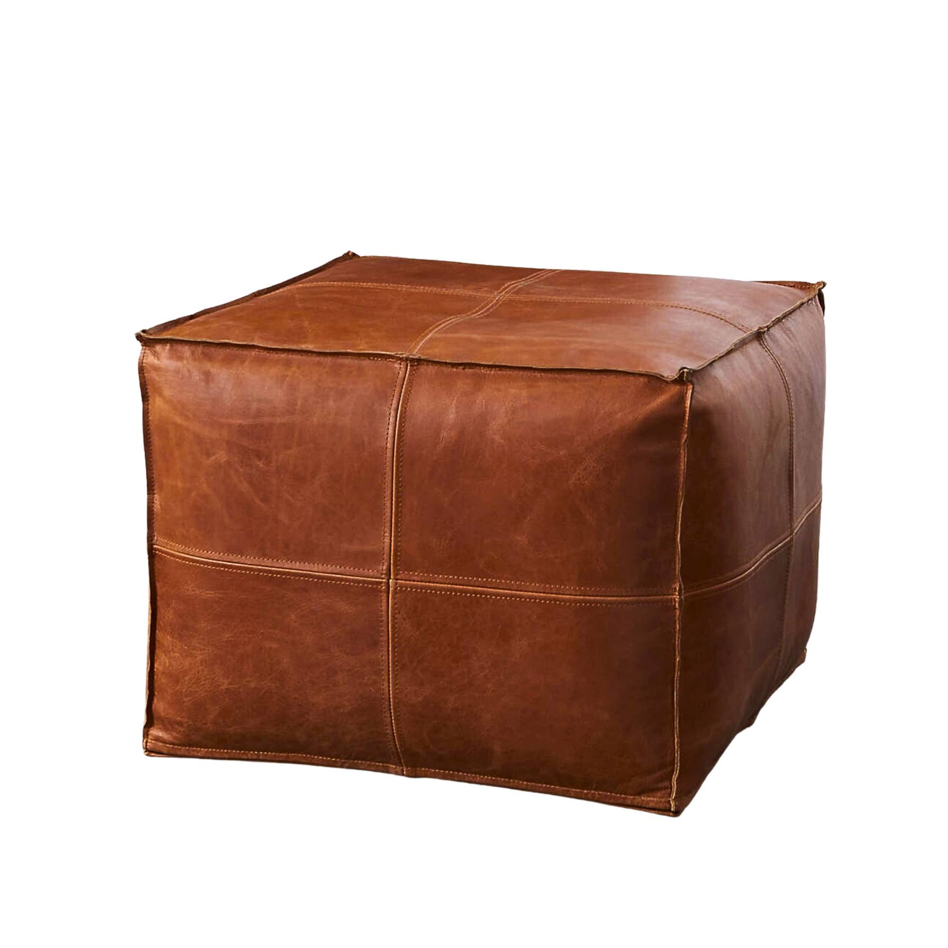 Premium Square Moroccan Brown Leather Pouf