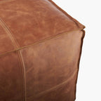 Premium Square Moroccan Brown Leather Pouf