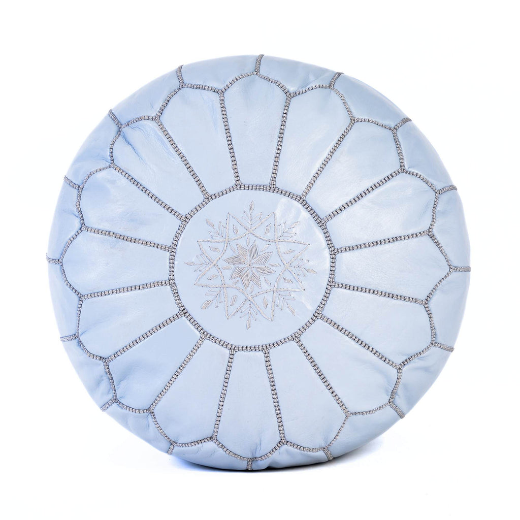 Hand-stitched Embroidery Genuine Leather Ottoman Pouf - Gray