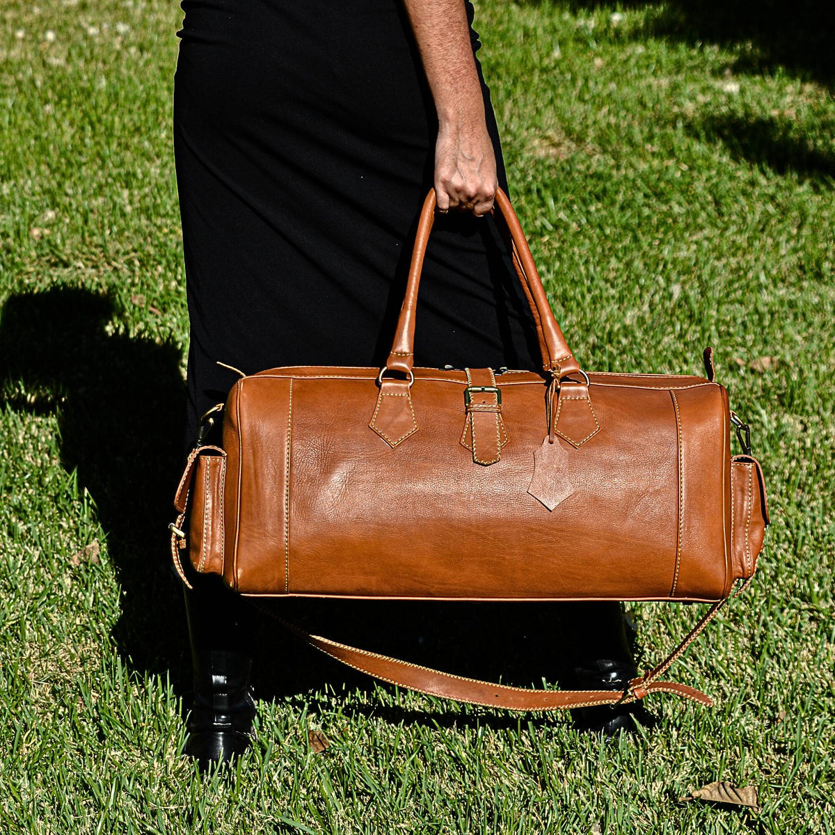 Hand Stitched Vintage Cognac Travel Leather Bag