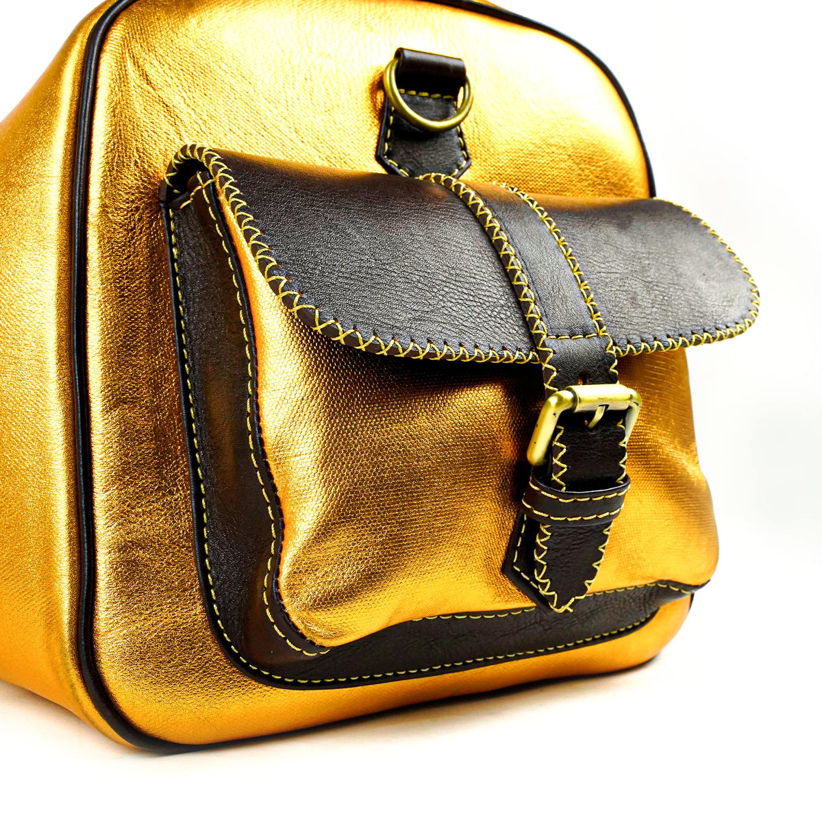 Hand Stitched Vintage Gold Travel Leather Bag
