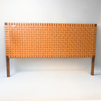 Full Grain Leather Headboard - Walnut Wood Frame, Front View