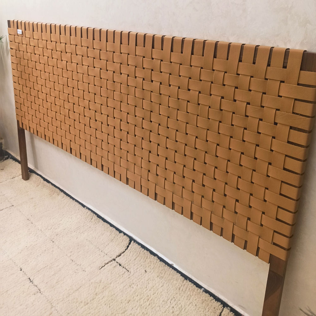 Luxury Bedroom Headboard - Full Grain Leather & Walnut Design