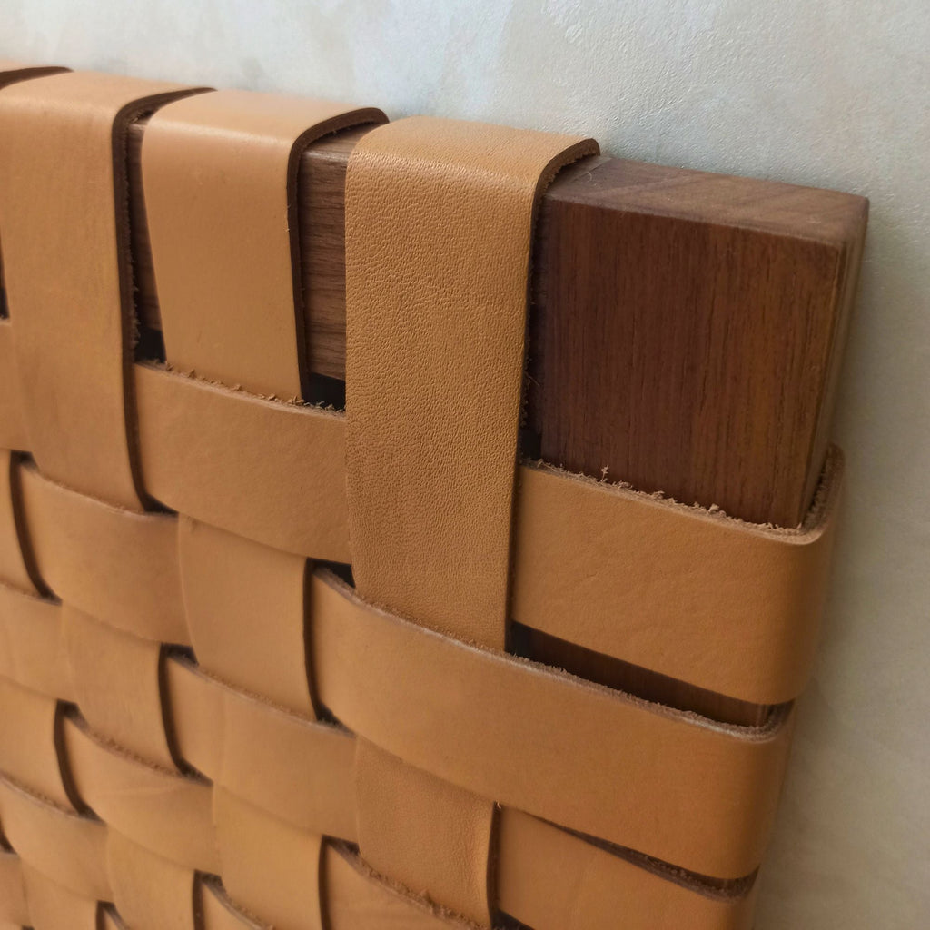 Close-up of Full Grain Leather Texture on Upholstered Headboard