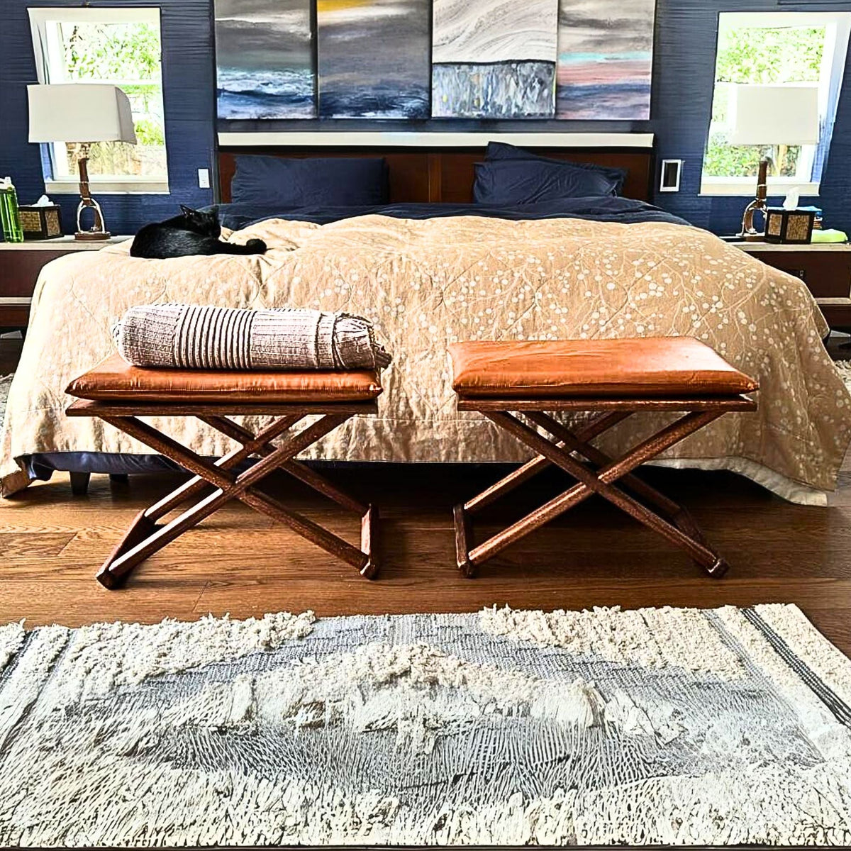 Handcrafted Mid-Century Modern X Stool & Coffee Table, the Versatile 2-in-1 Solution
