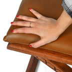 Handcrafted Brown Wood Stool With Brown Leather Cushions