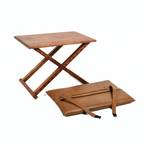 Handcrafted Brown Wood Stool With Brown Leather Cushions