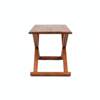 Handcrafted Brown Wood Stool With Brown Leather Cushions
