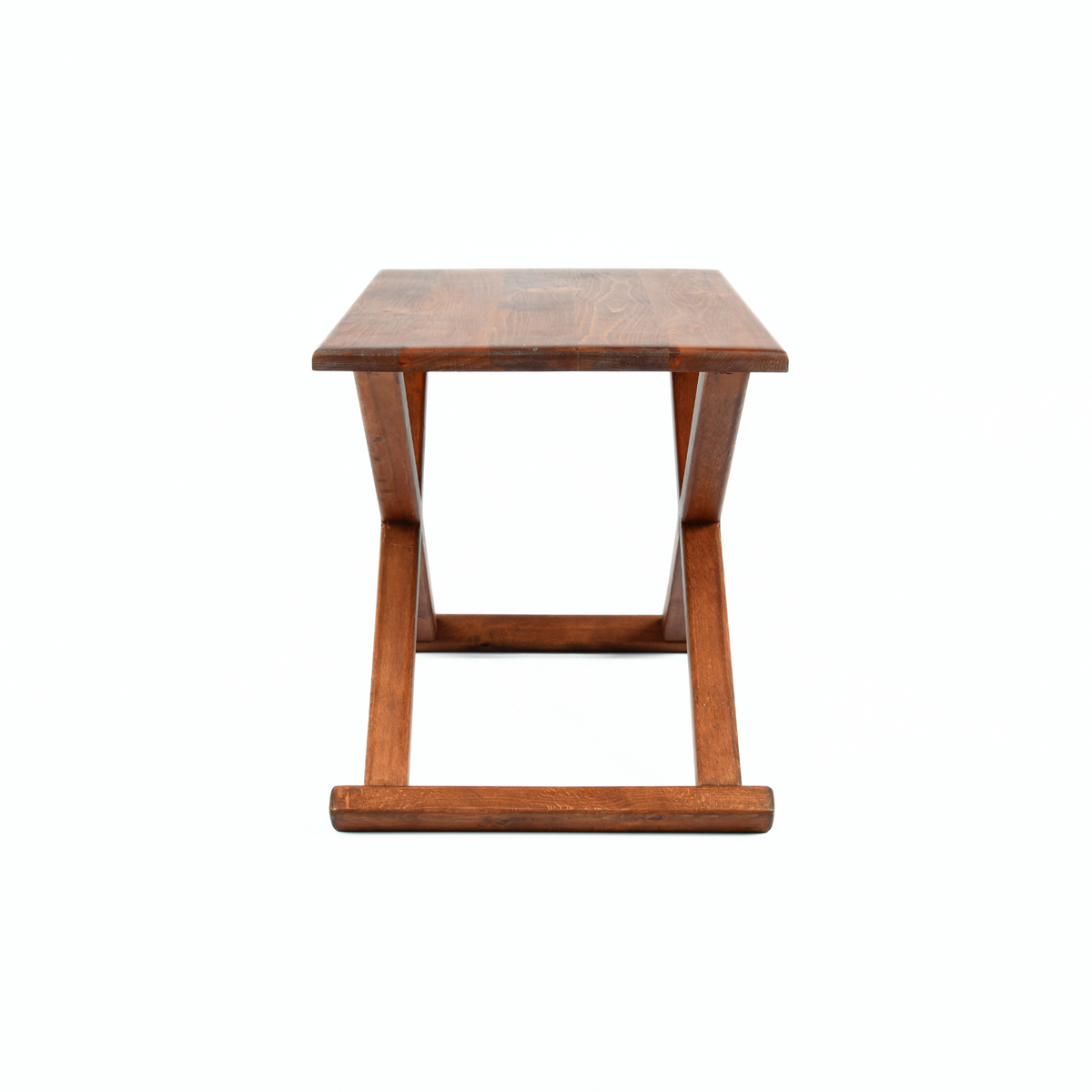 Handcrafted Brown Wood Stool With Brown Leather Cushions