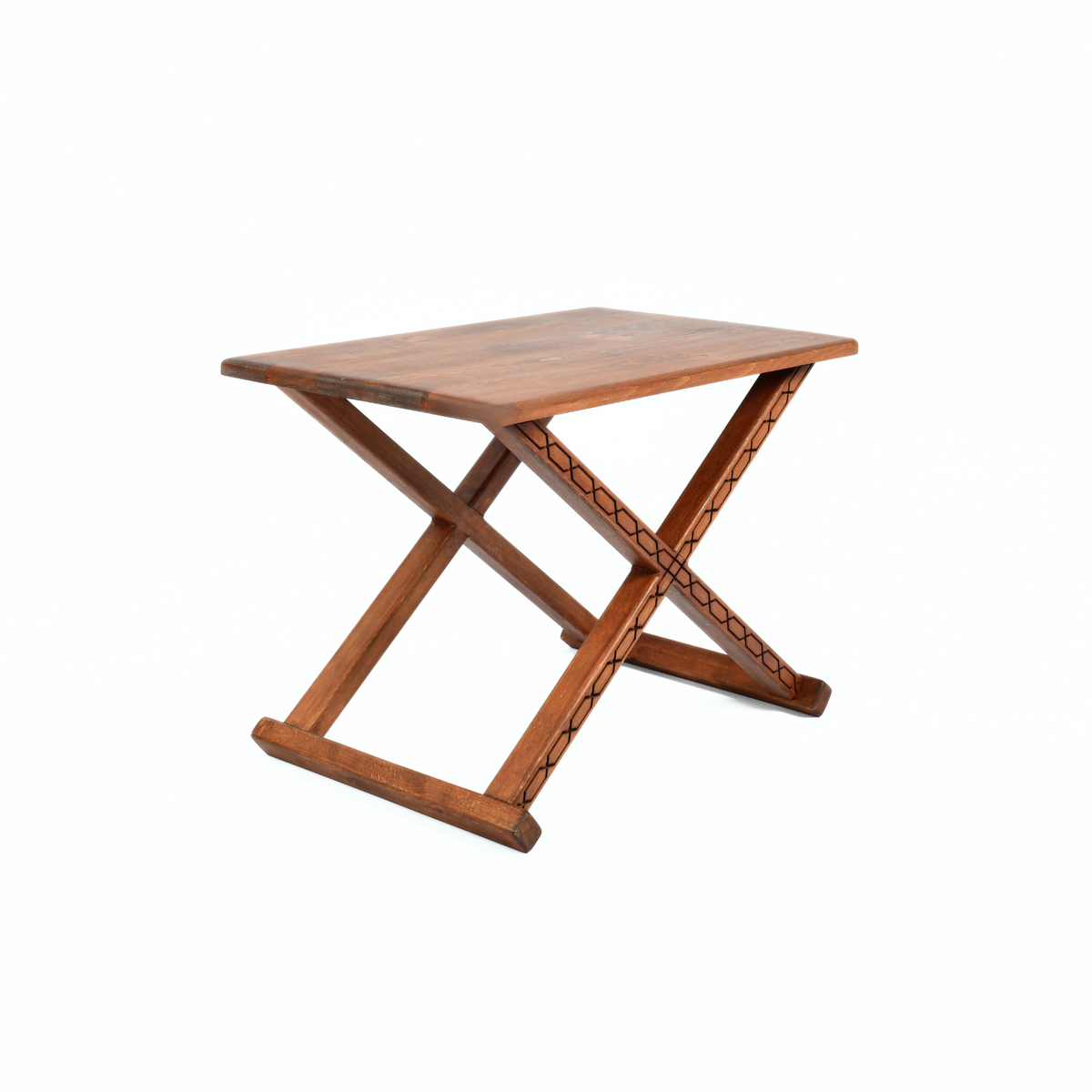 Handcrafted Brown Wood Stool With Brown Leather Cushions