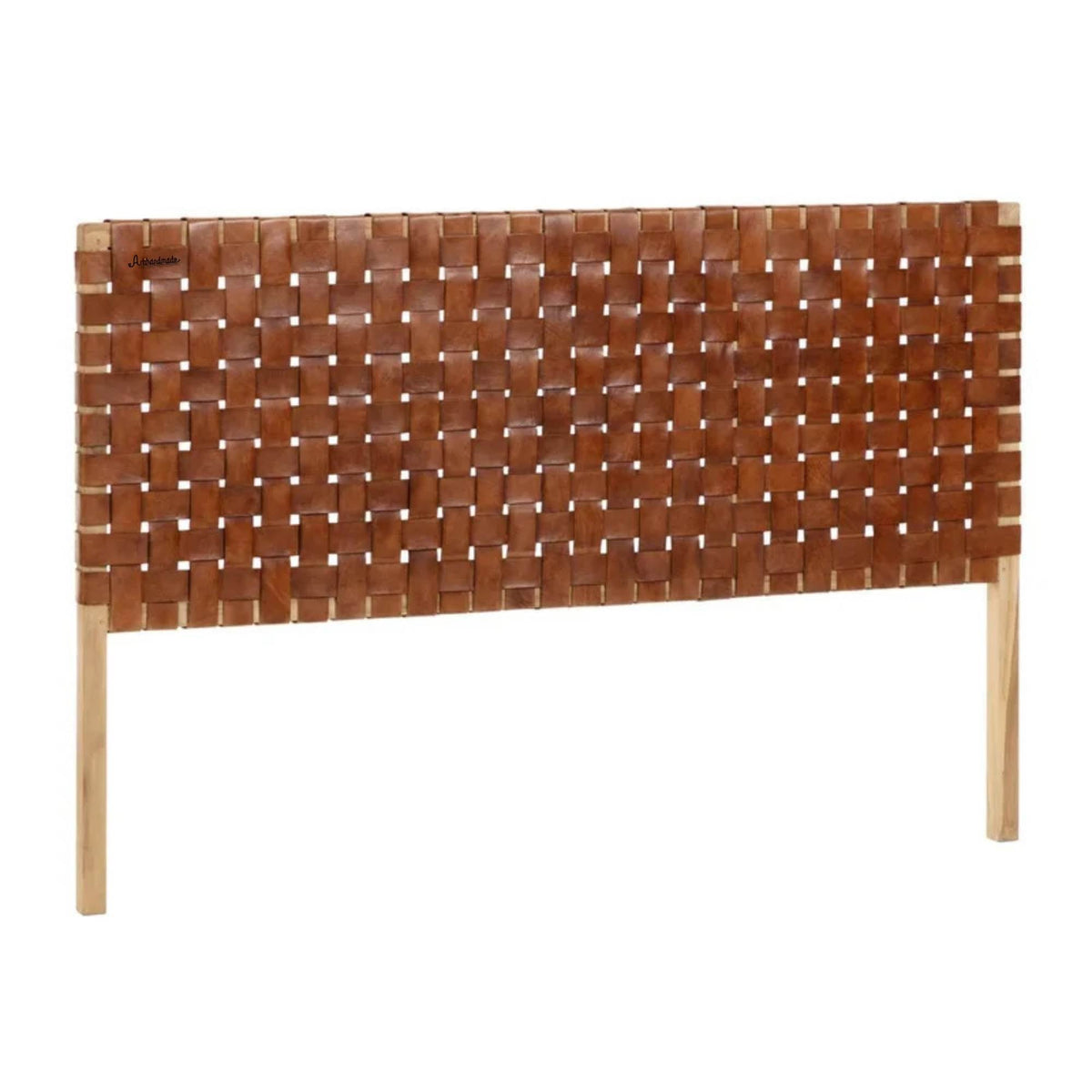 Close-up of Artihandmade® full grain leather strap headboard texture.