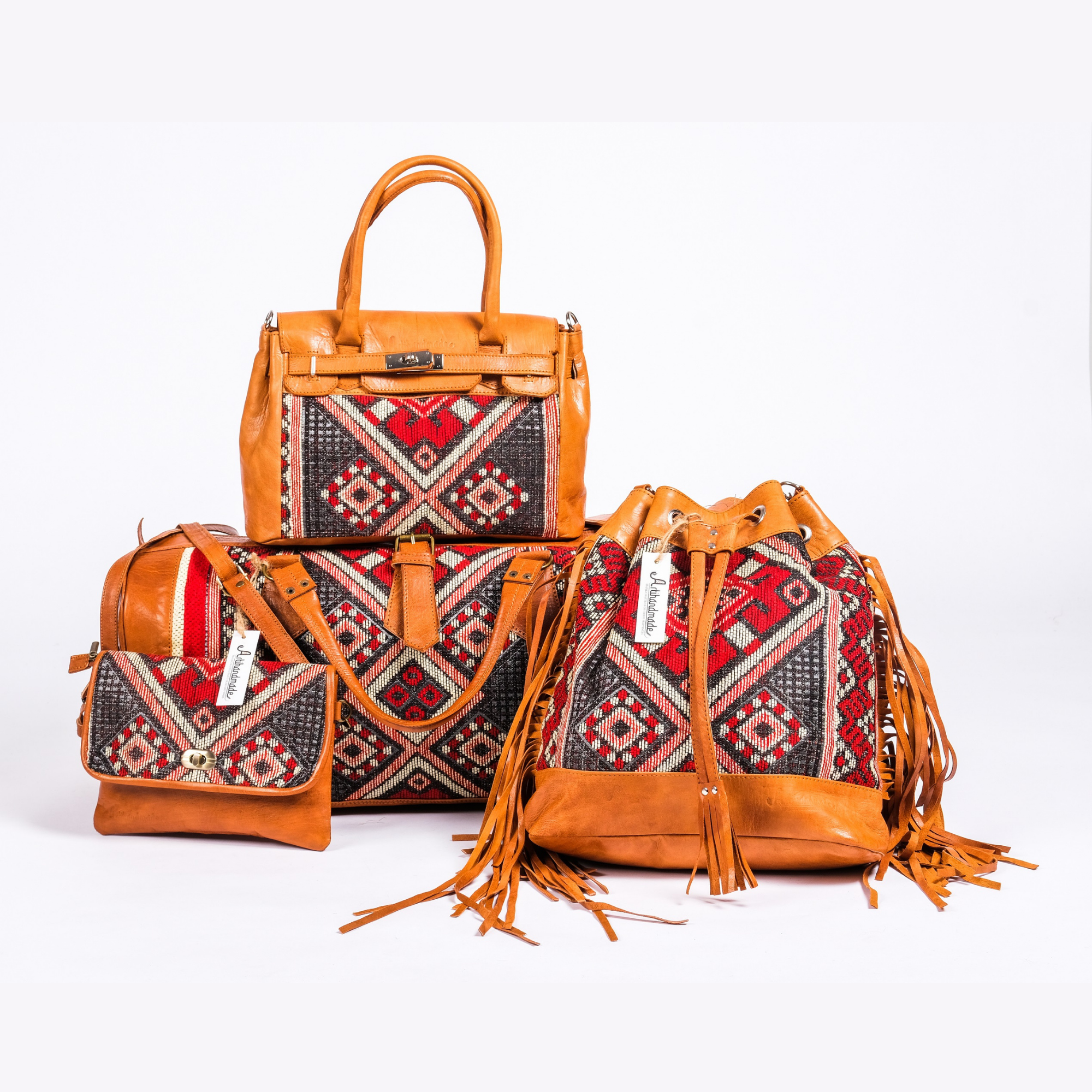 Premium Set of 4 Leather Kilim Bags - Unique and Stylish